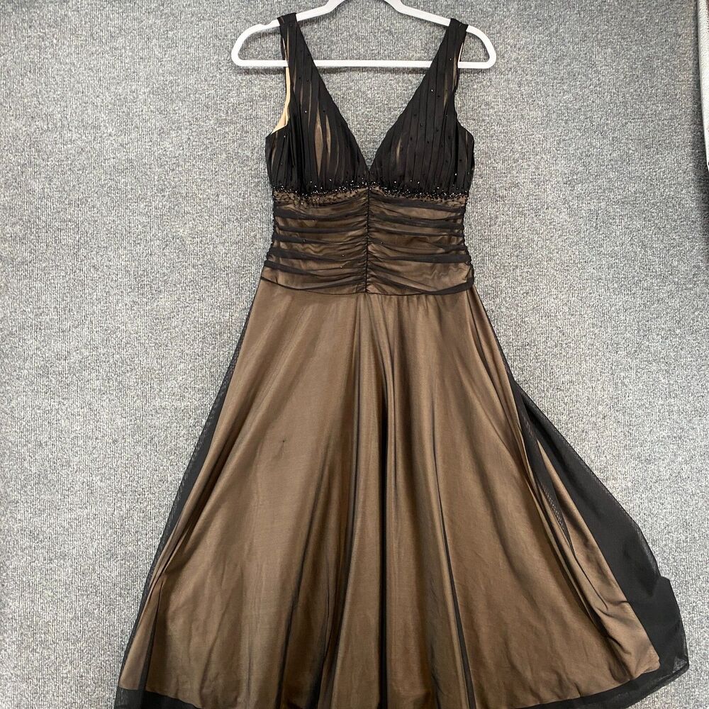 JS Boutique‎ Dress 8 Black Mesh V-Neck Flowy Midi Fairy Whimsigoth Dark Romantic